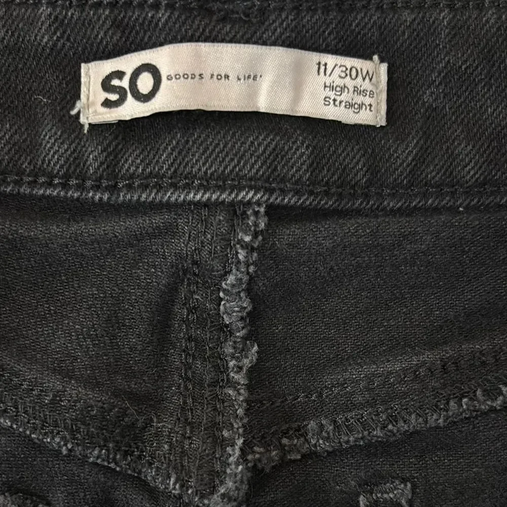 SO Black High Rise Distressed Straight Leg Jeans